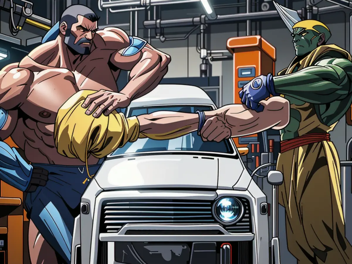 In the manufacturing facility's production area, the automobile assembly line's robotic appendage...