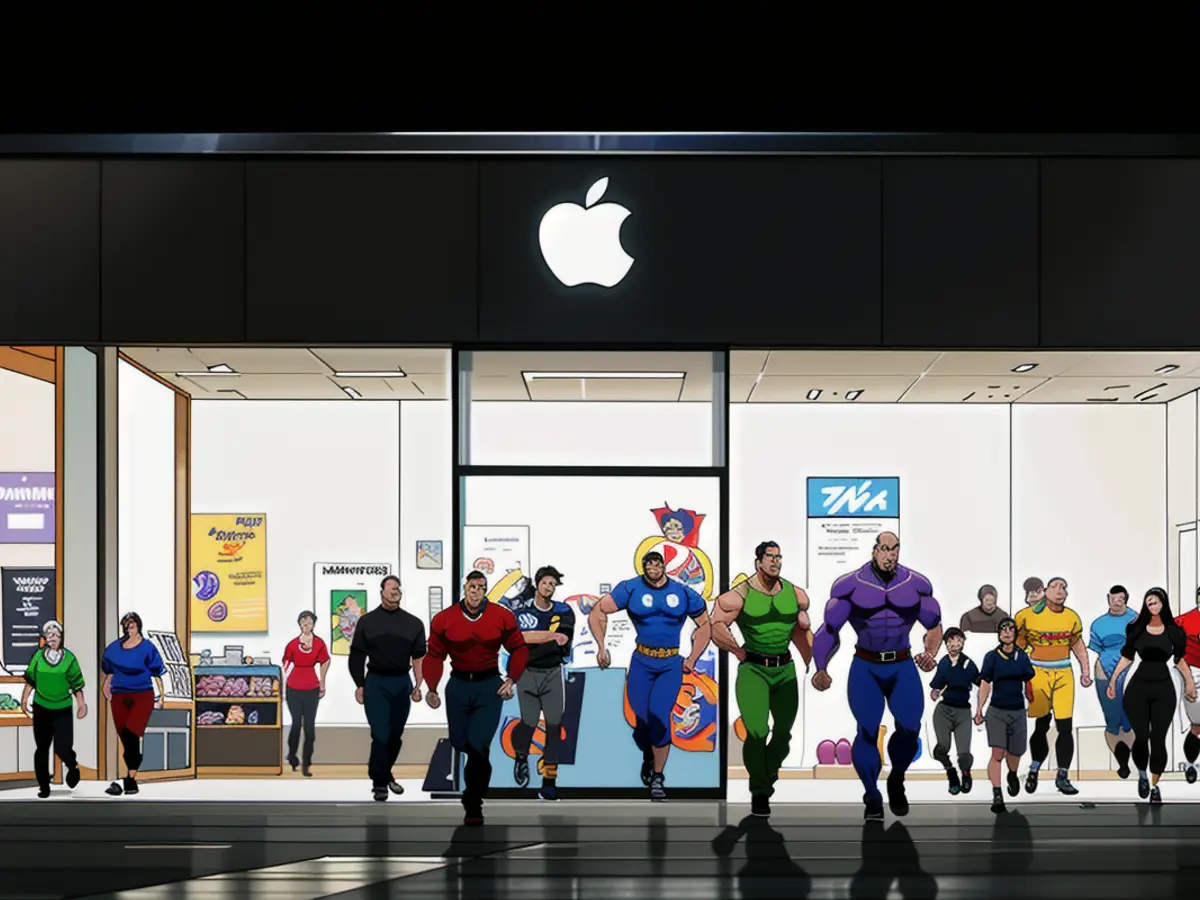 Individuals stroll past an Apple retail outlet situated at the Westfield UTC shopping mall on...